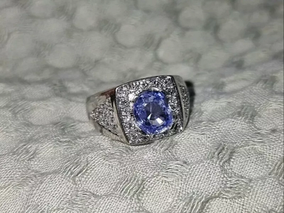 Ceylon Blue Sapphire VS Diamond Ring 18ct White-Gold